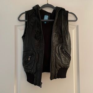Leather vest with hood
